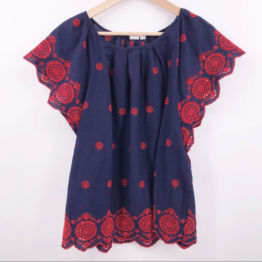 Gap XL Navy Cotton Top Red Embroidery
